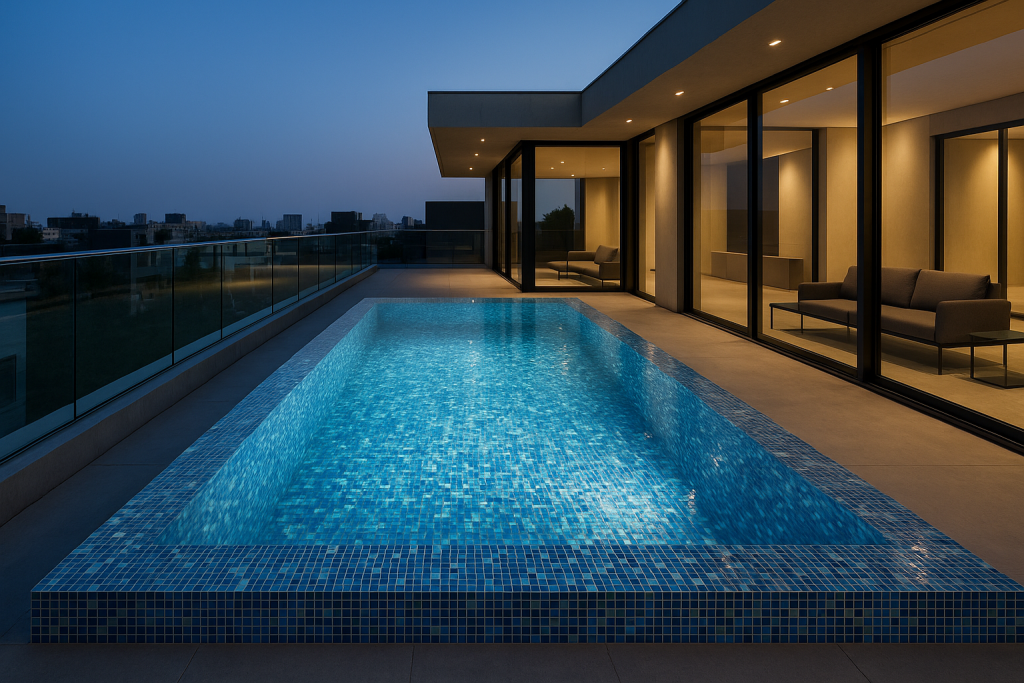 Večenja fotografija betonskog bazena sa staklenim mozaikom