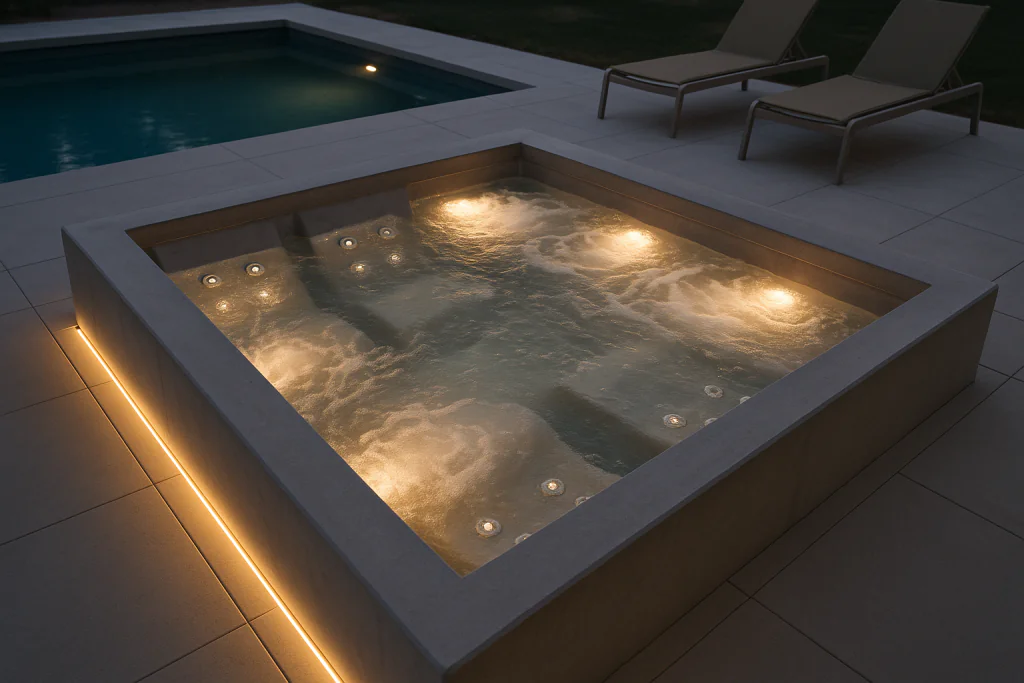 Pravokutni betonski whirlpool - jacuzzi hidromasažna integracija bazena