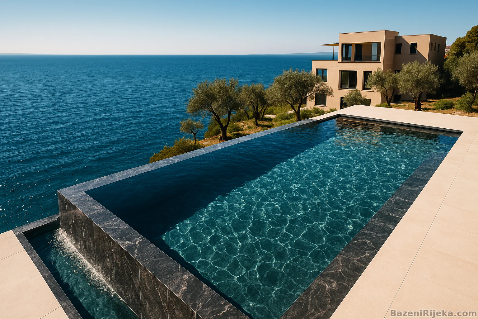Infinity bazen sa folijom-Elegance-crni mramor uzorak. BazeniRijeka.com