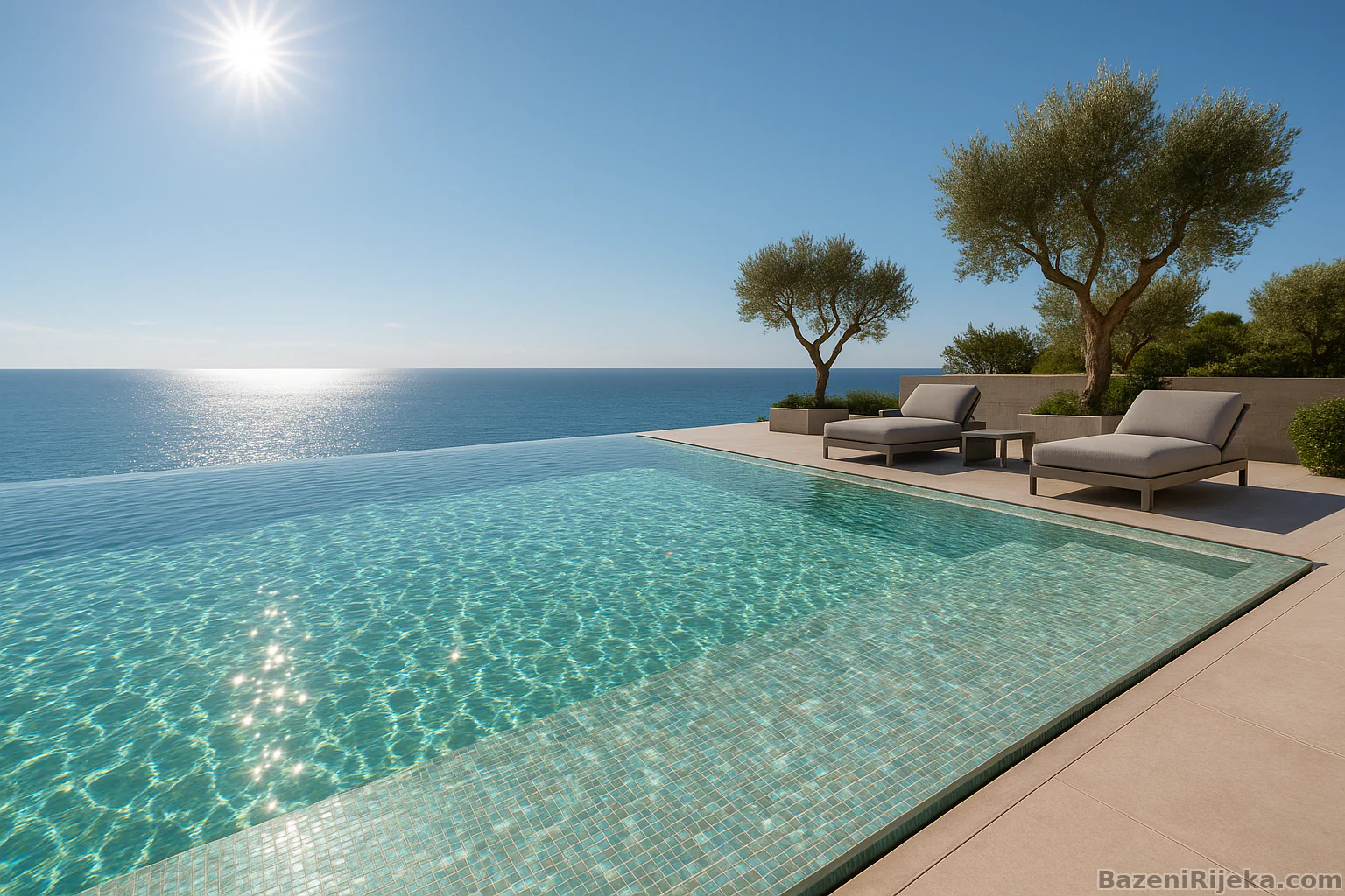 Infinity edge-to-sky bazen sa staklenim mozaikom. BazeniRijeka.com